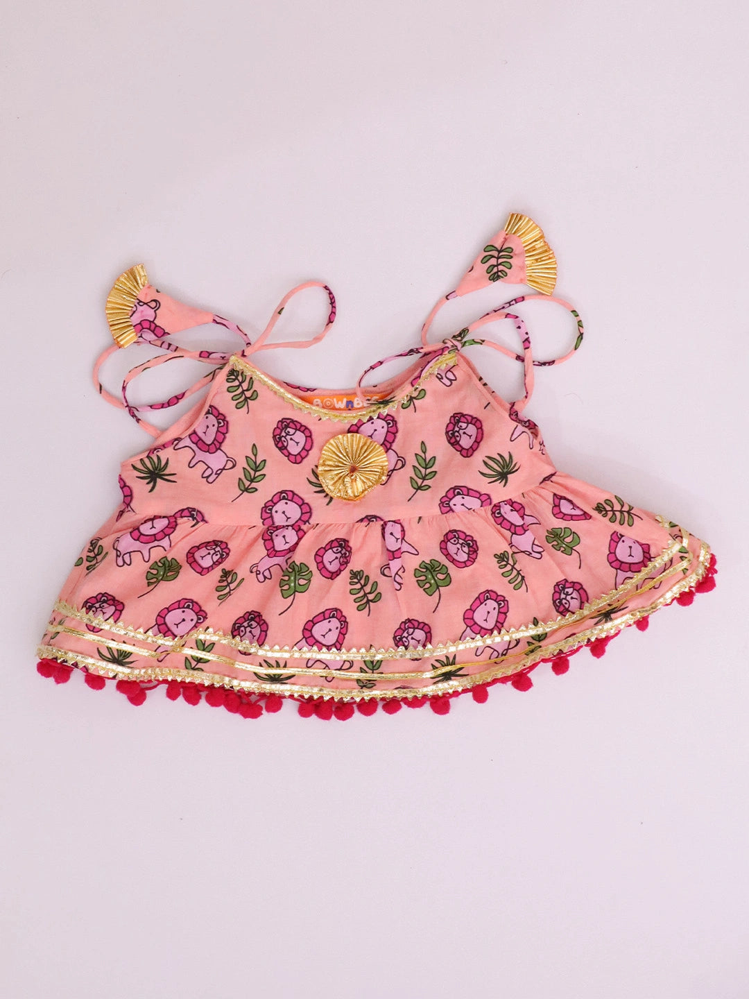 BownBee Pure Cotton Lion Printed Lehenga Choli For Infants