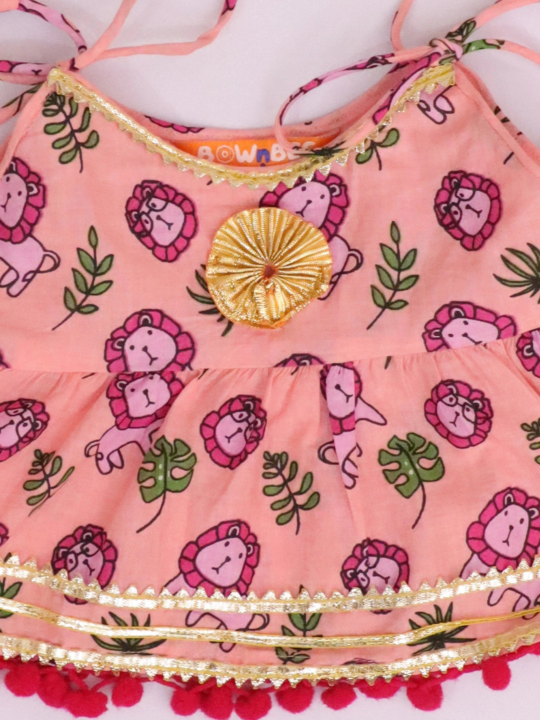 BownBee Pure Cotton Lion Printed Lehenga Choli For Infants