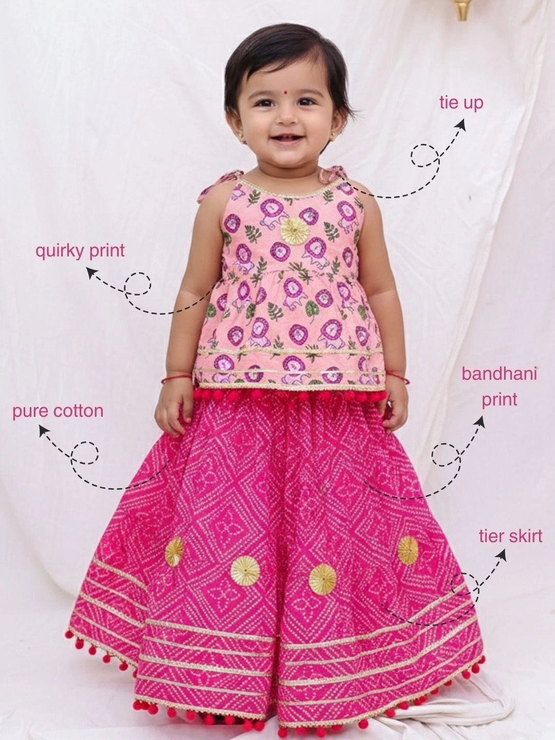 BownBee Pure Cotton Lion Printed Lehenga Choli For Infants