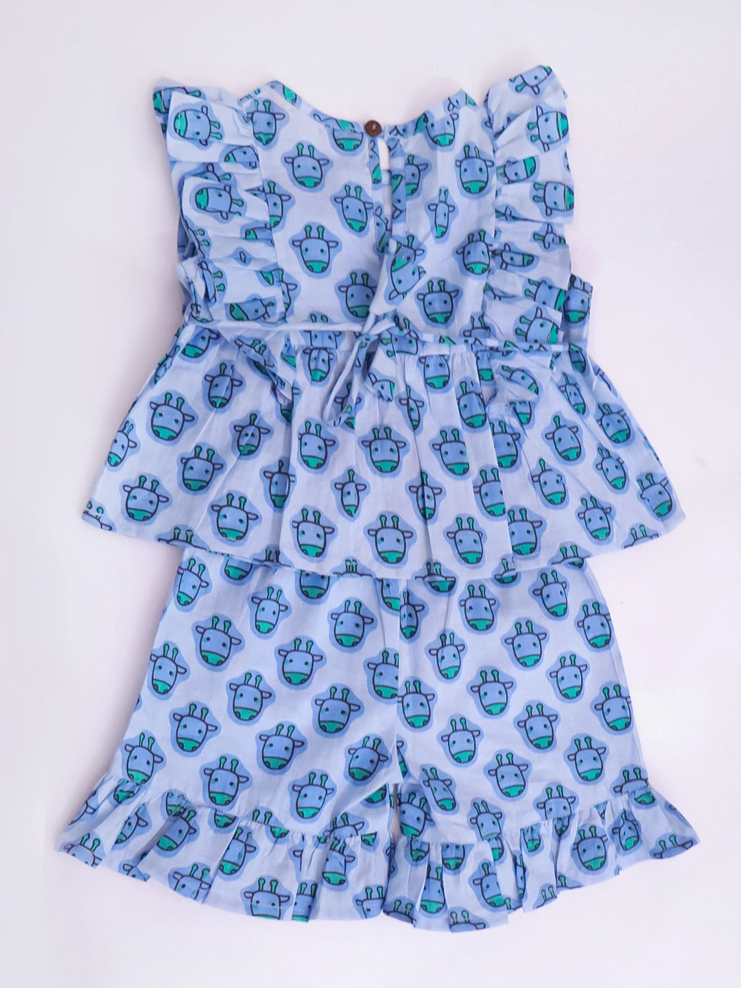 BownBee Pure Cotton Quirky Ruffle Top & Shorts With Hairband Set For Infant Girls