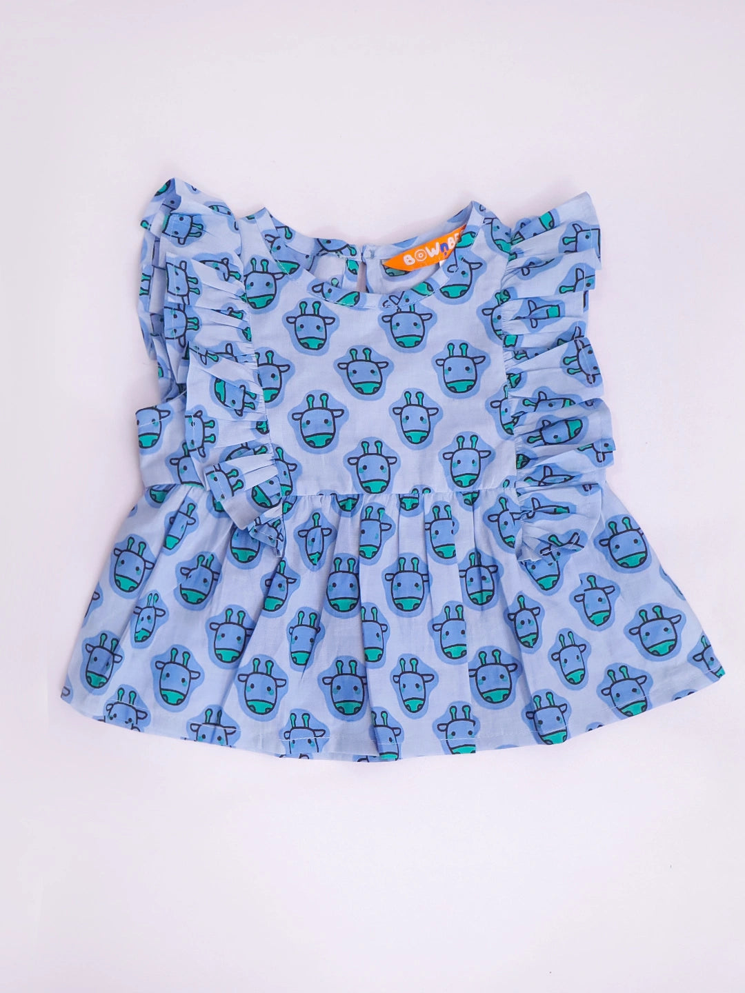 BownBee Pure Cotton Quirky Ruffle Top & Shorts With Hairband Set For Infant Girls