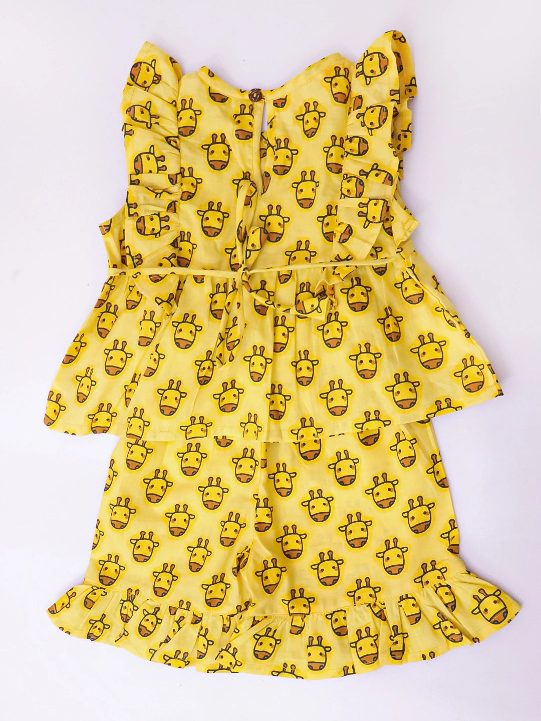 BownBee Pure Cotton Quirky Ruffle Top & Shorts With Hairband Set For Infant Girls