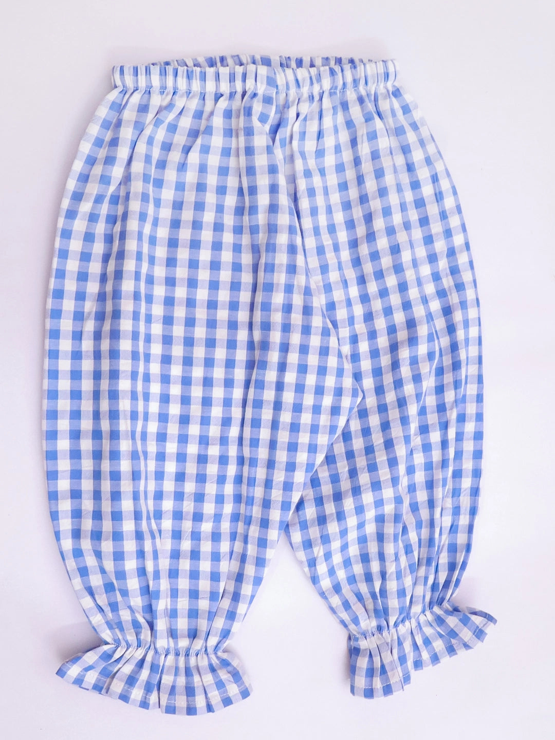 BownBee Pure Cotton Check Crop Top & Harrem With Hairband Set For Girls
