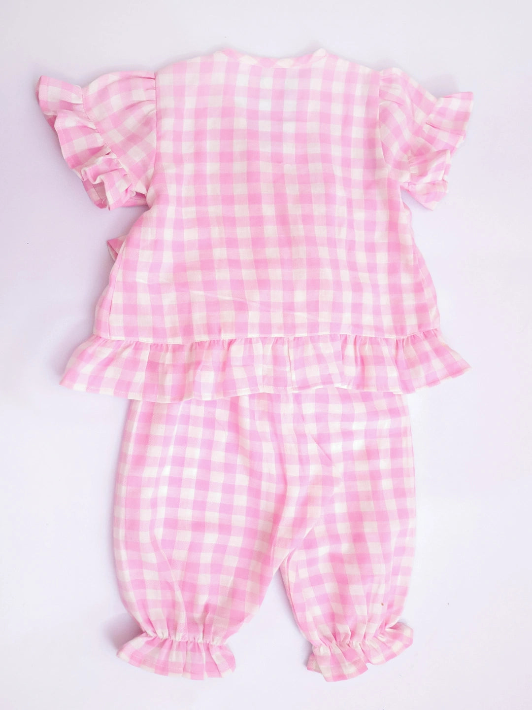 BownBee Pure Cotton Check Crop Top & Harrem With Hairband Set For Girls