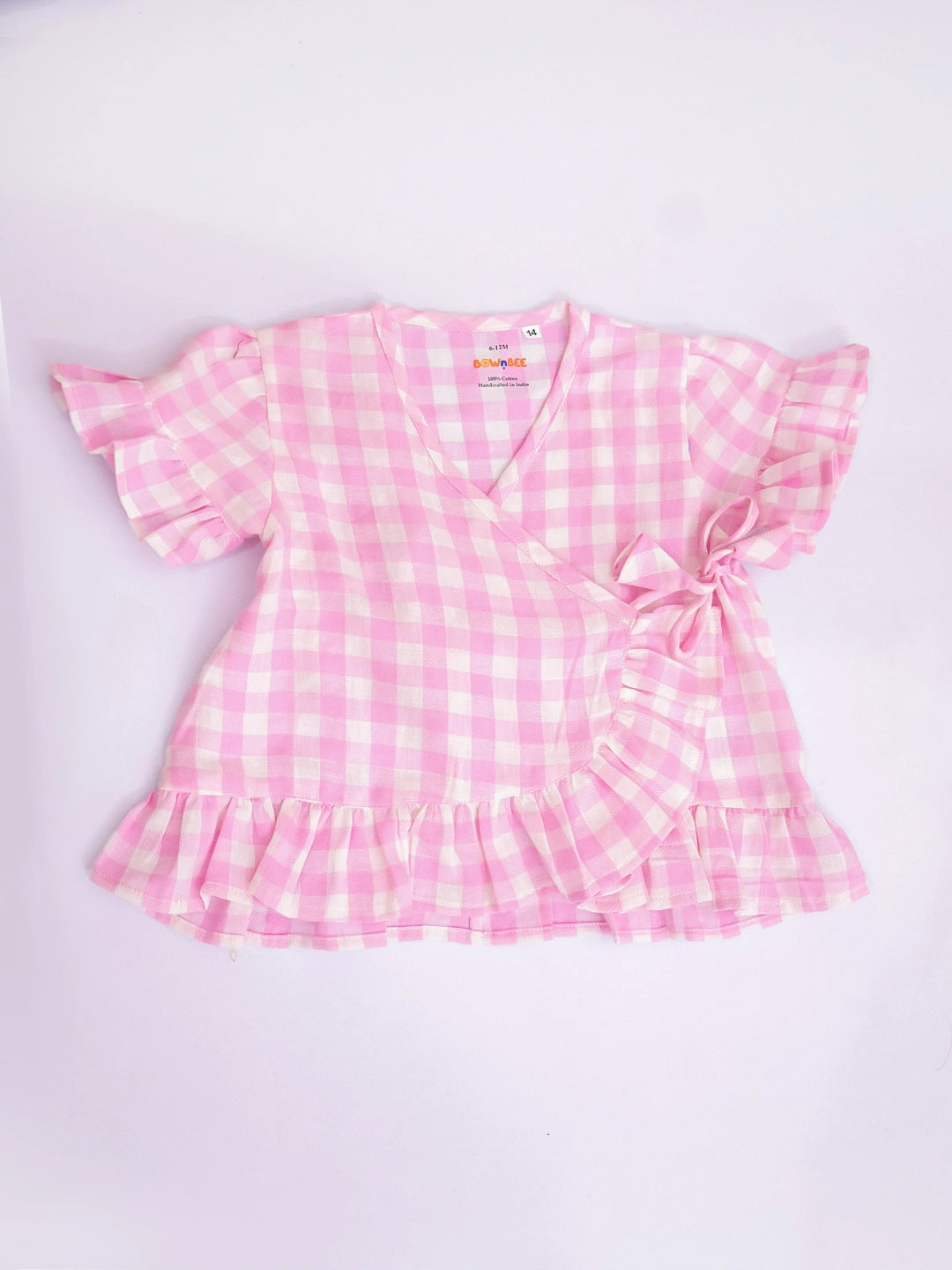 BownBee Pure Cotton Check Crop Top & Harrem With Hairband Set For Girls