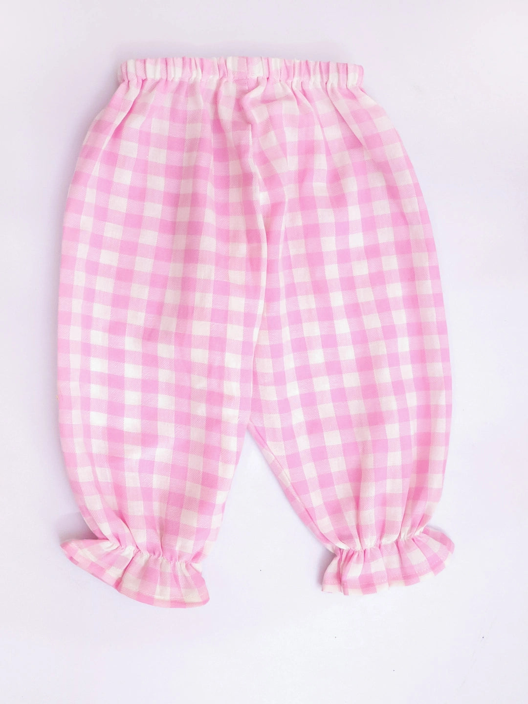BownBee Pure Cotton Check Crop Top & Harrem With Hairband Set For Girls
