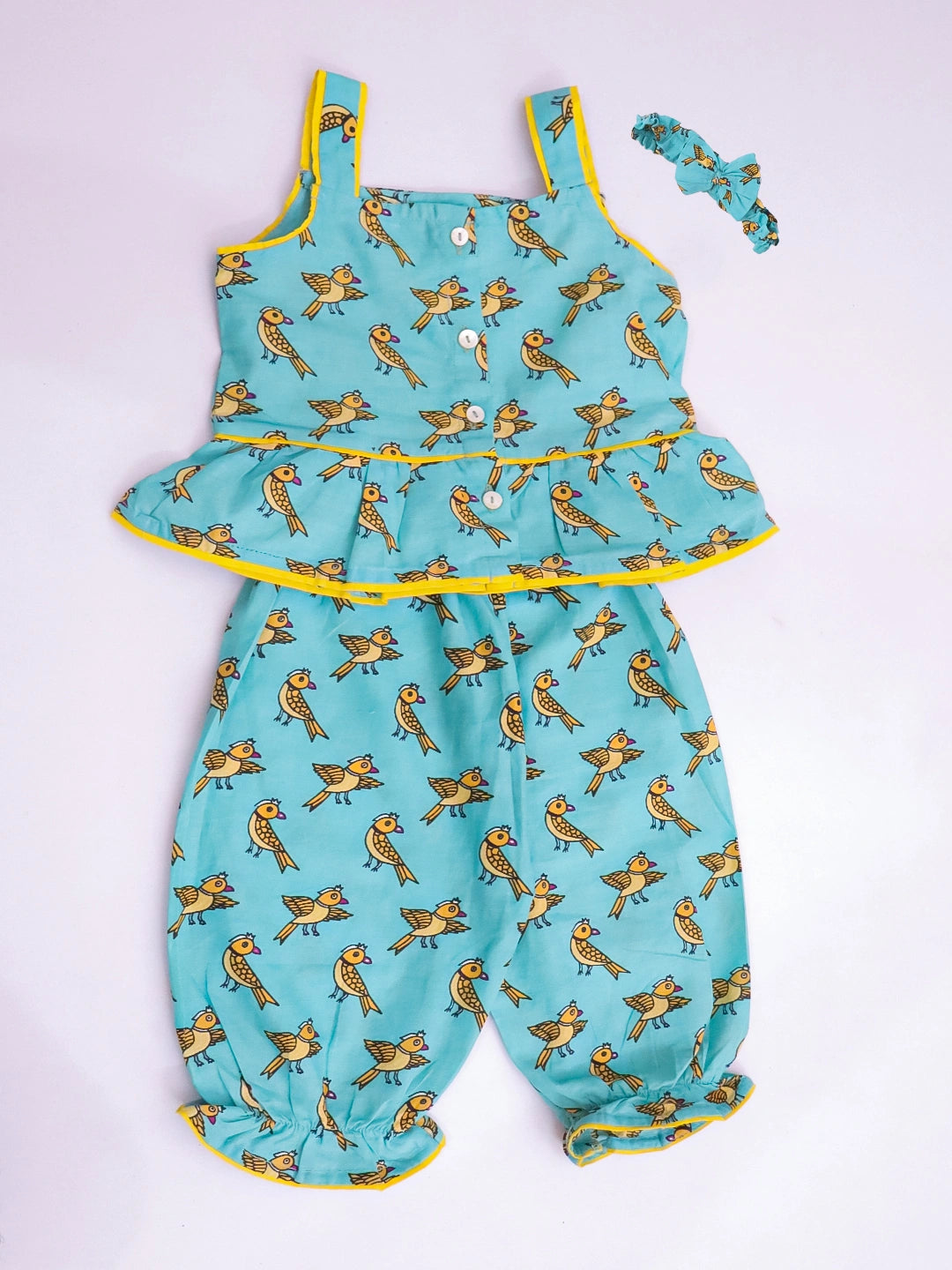 BownBee Pure Cotton Printed Top & Harrem With Hairband Set For Infant Girls