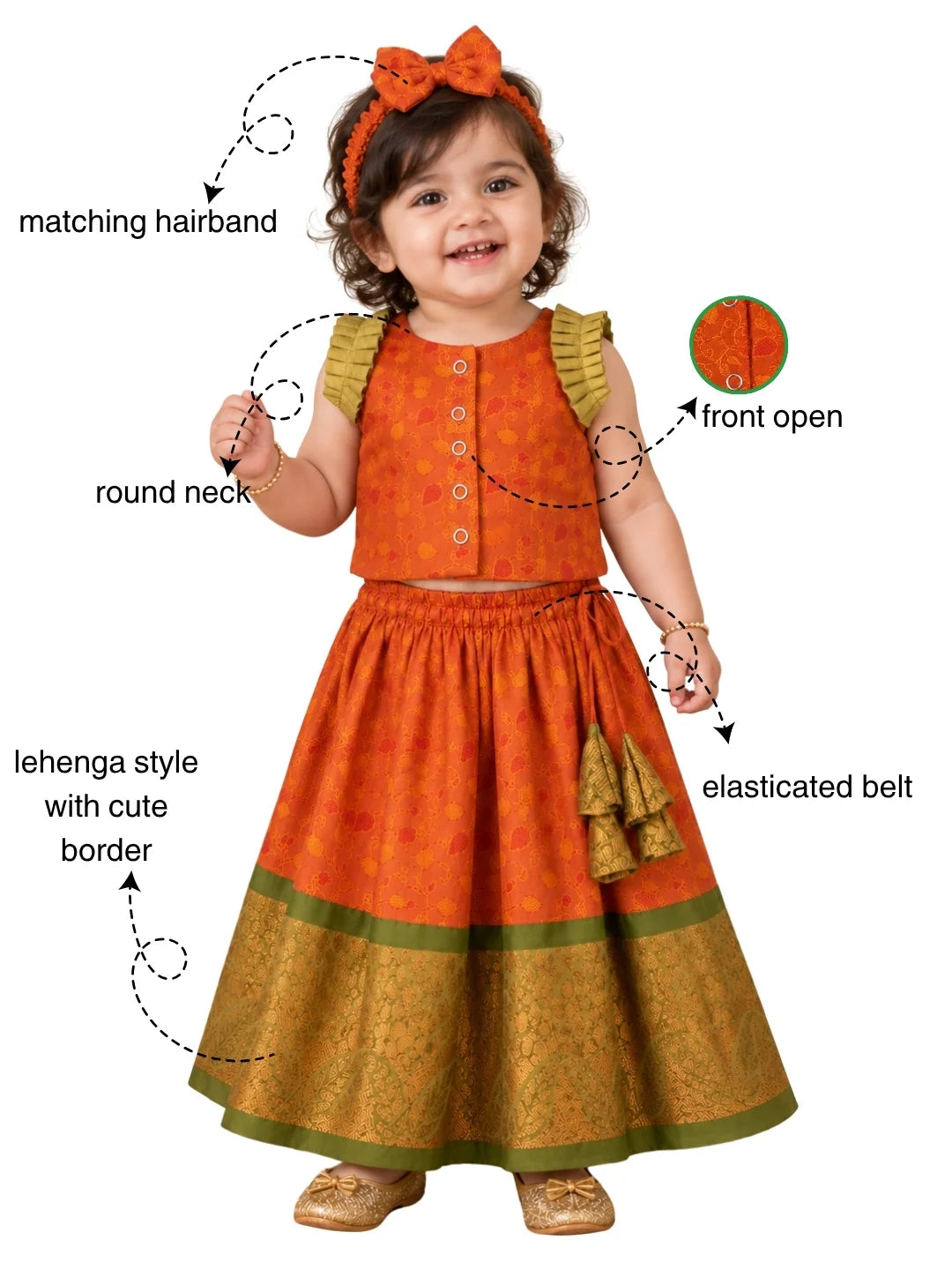 BownBee Sleeveless Silk Lehenga & Choli With Hairband For Infant Girls
