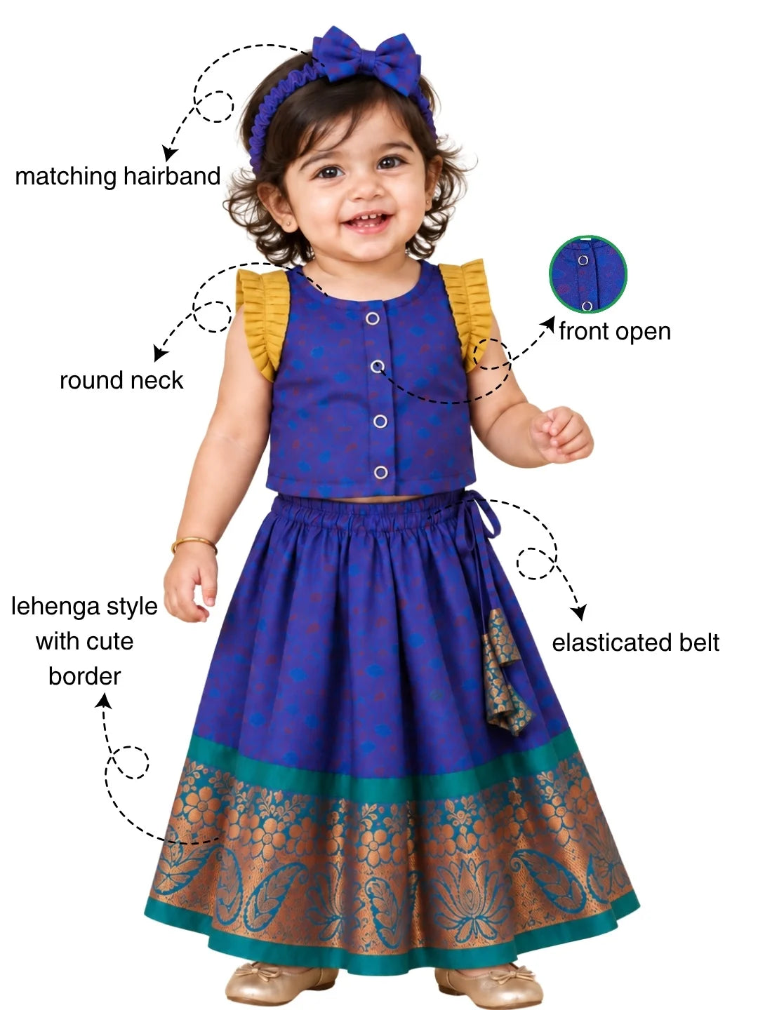 BownBee Sleeveless Silk Lehenga & Choli With Hairband For Infant Girls