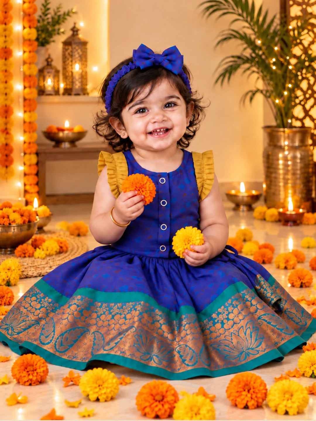 BownBee Sleeveless Silk Lehenga & Choli With Hairband For Infant Girls