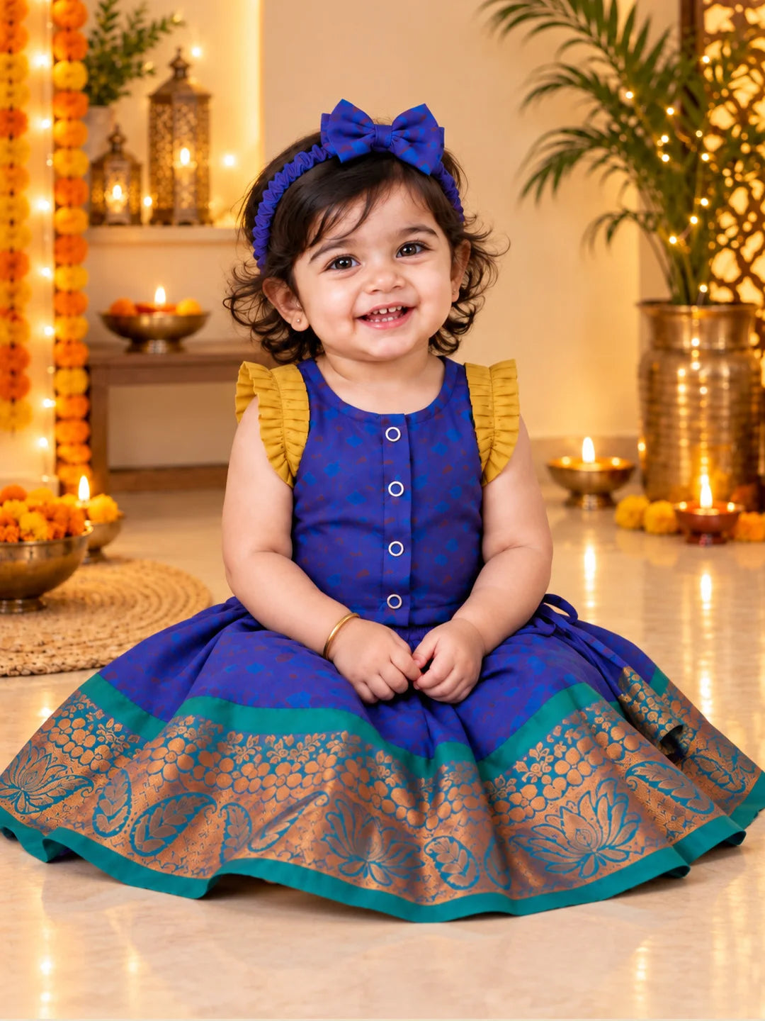 BownBee Sleeveless Silk Lehenga & Choli With Hairband For Infant Girls