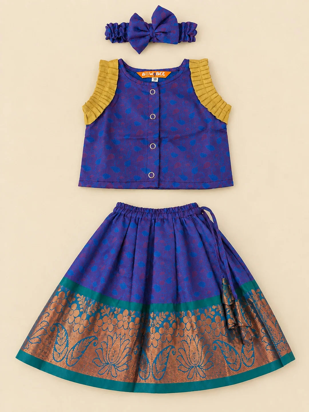 BownBee Sleeveless Silk Lehenga & Choli With Hairband For Infant Girls