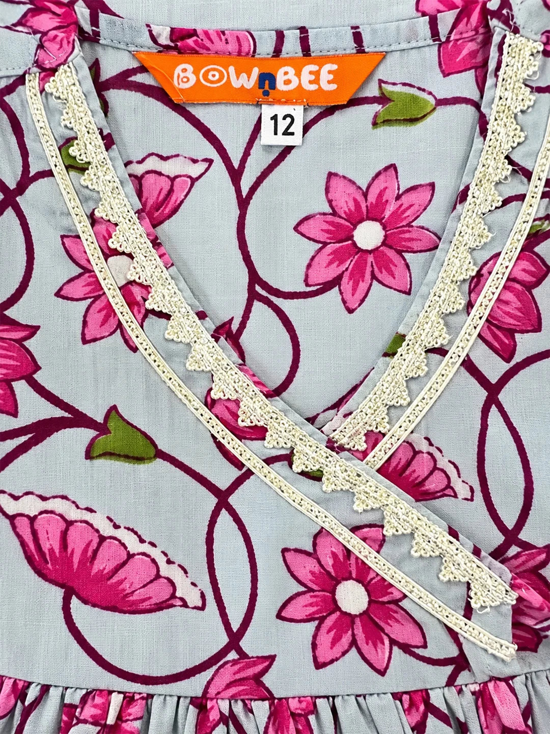 BownBee Pure Cotton Angrakha Kurti & Harem With Hairband For Infants Girls- Sky Blue