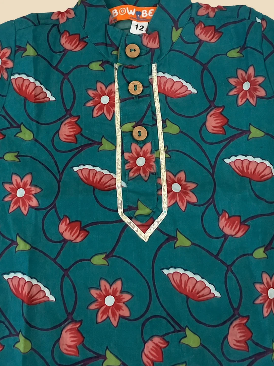 BownBee Pure Cotton Full Sleeve Dhoti Kurta For Infant Boys - Green
