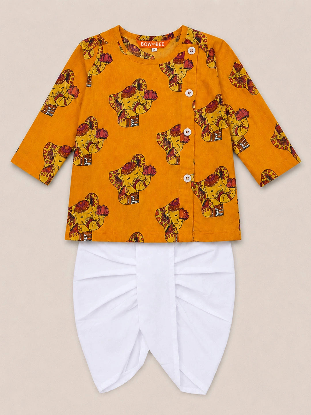 BownBee Pure Cotton Full Sleeve Quirky Dhoti Kurta For Infant Boys