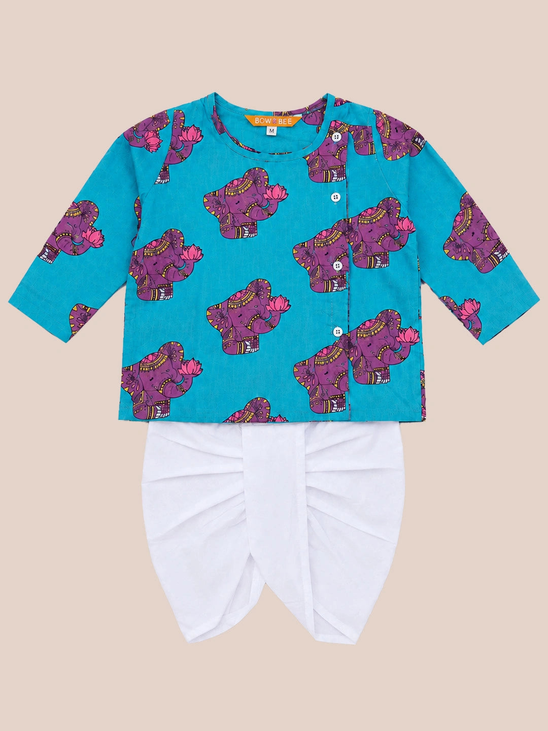 BownBee Pure Cotton Full Sleeve Quirky Dhoti Kurta For Infant Boys