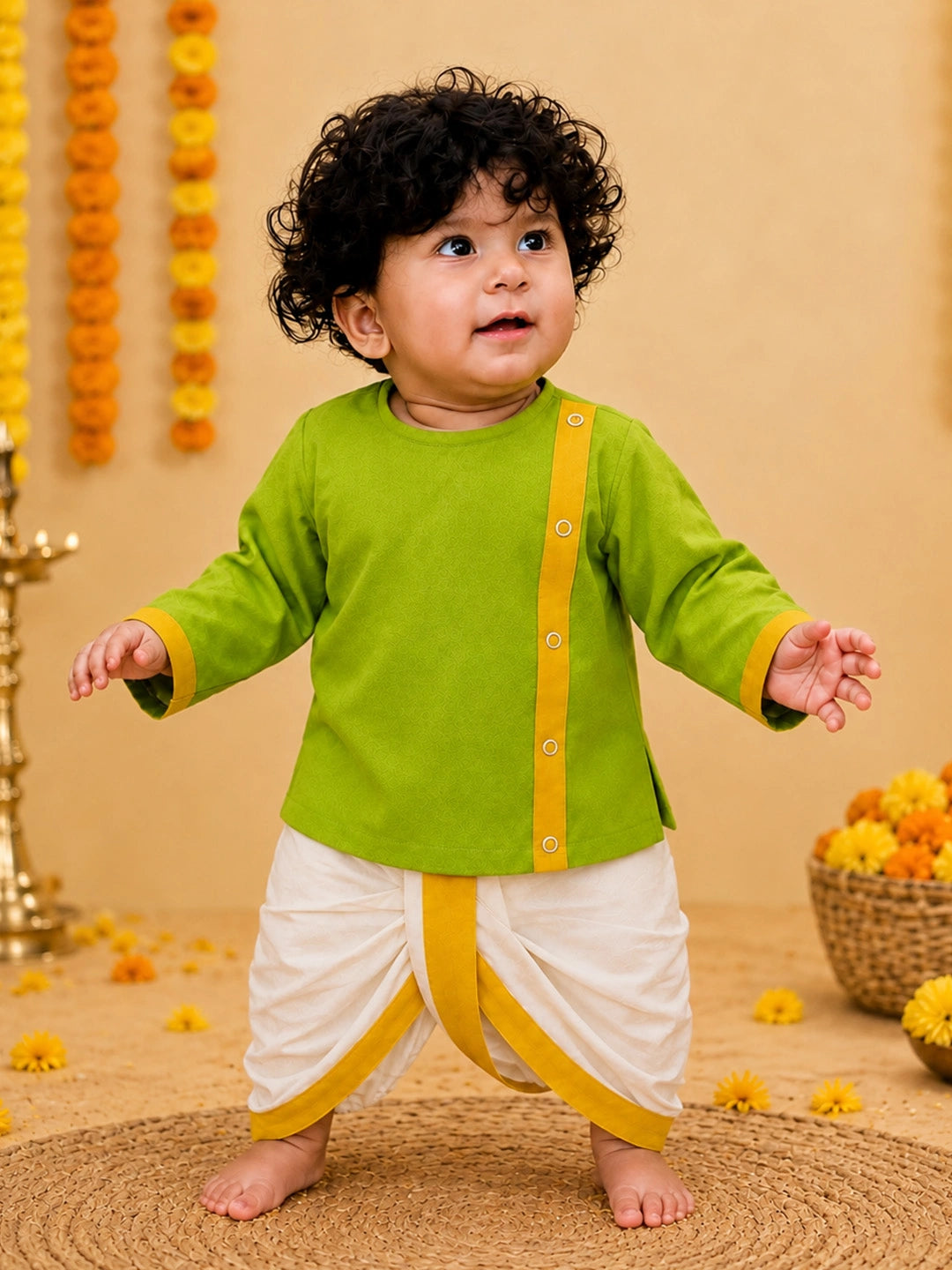 BownBee South Indian Full Sleeve Dhoti Kurta Set For Infant Boys