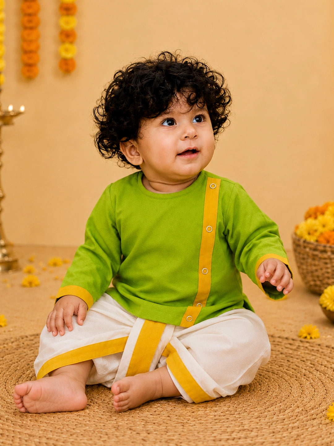 BownBee South Indian Full Sleeve Dhoti Kurta Set For Infant Boys
