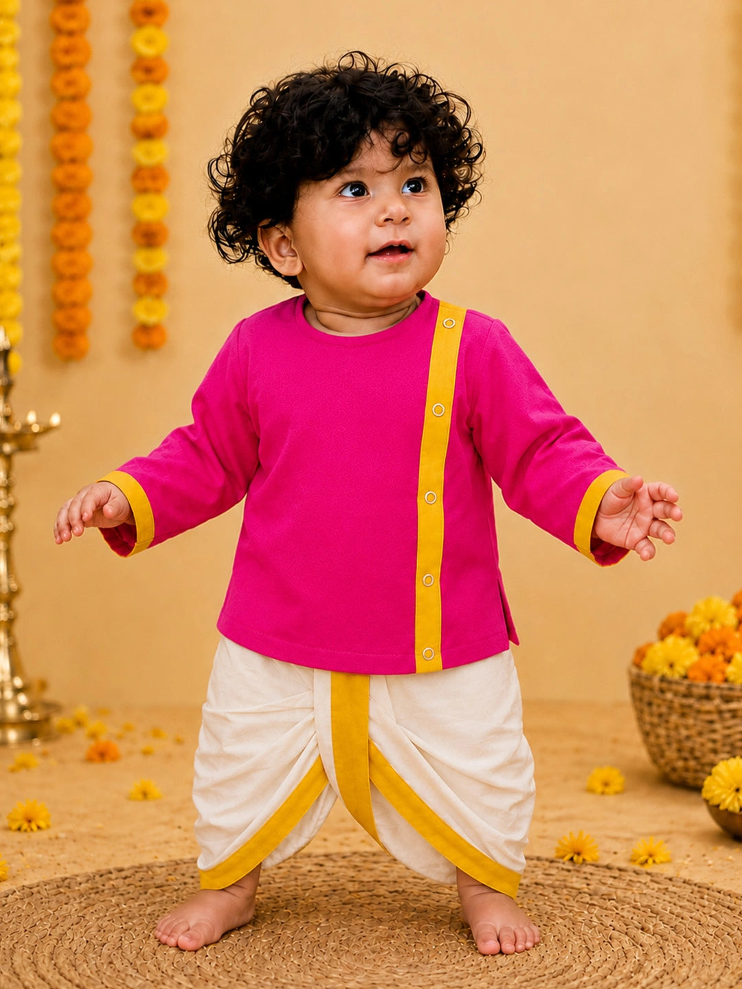 BownBee South Indian Full Sleeve Dhoti Kurta Set For Infant Boys