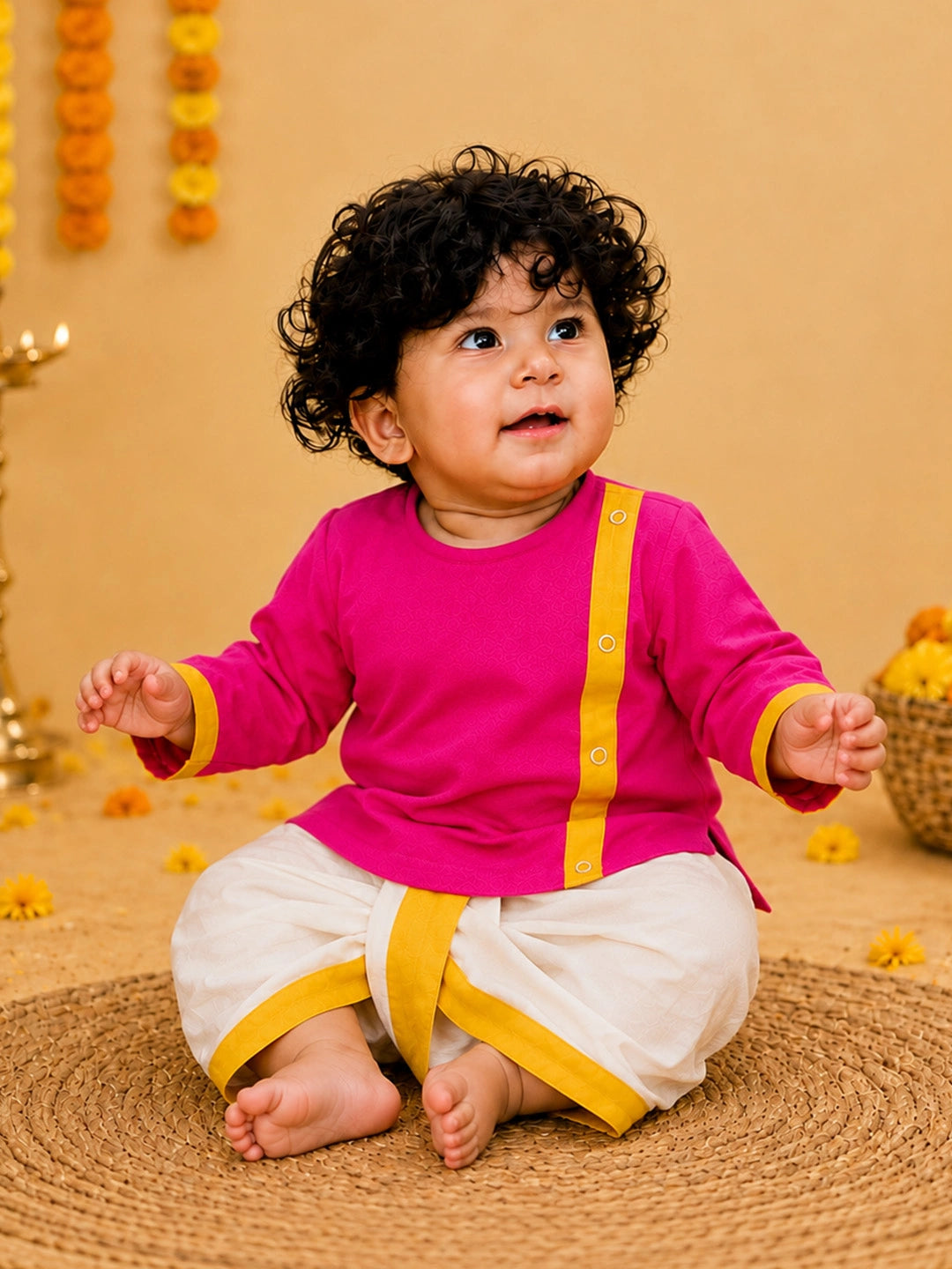 BownBee South Indian Full Sleeve Dhoti Kurta Set For Infant Boys