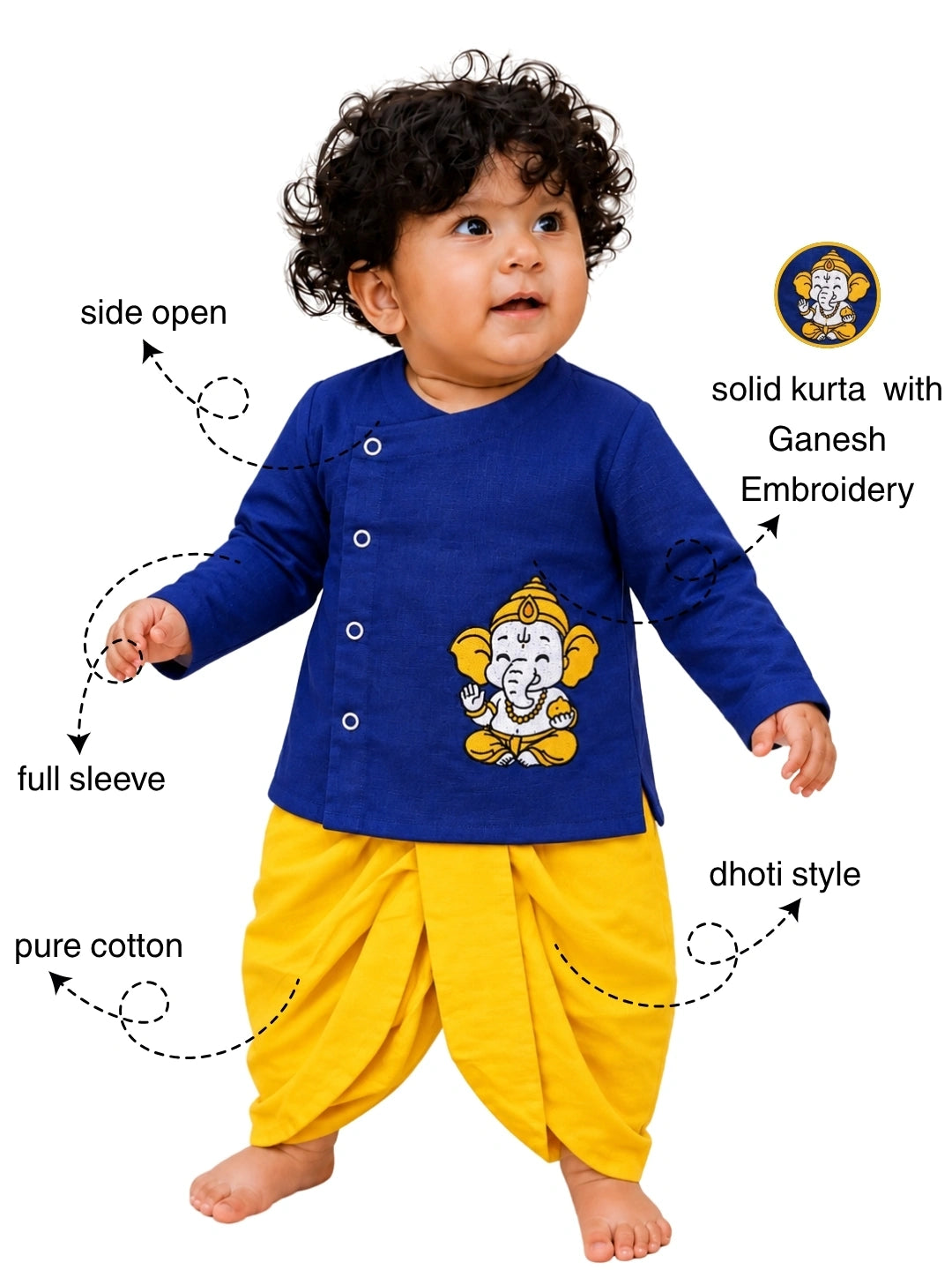 Bownbee Embroidered Kurta with Dhoti Gift Set For Infant Boys