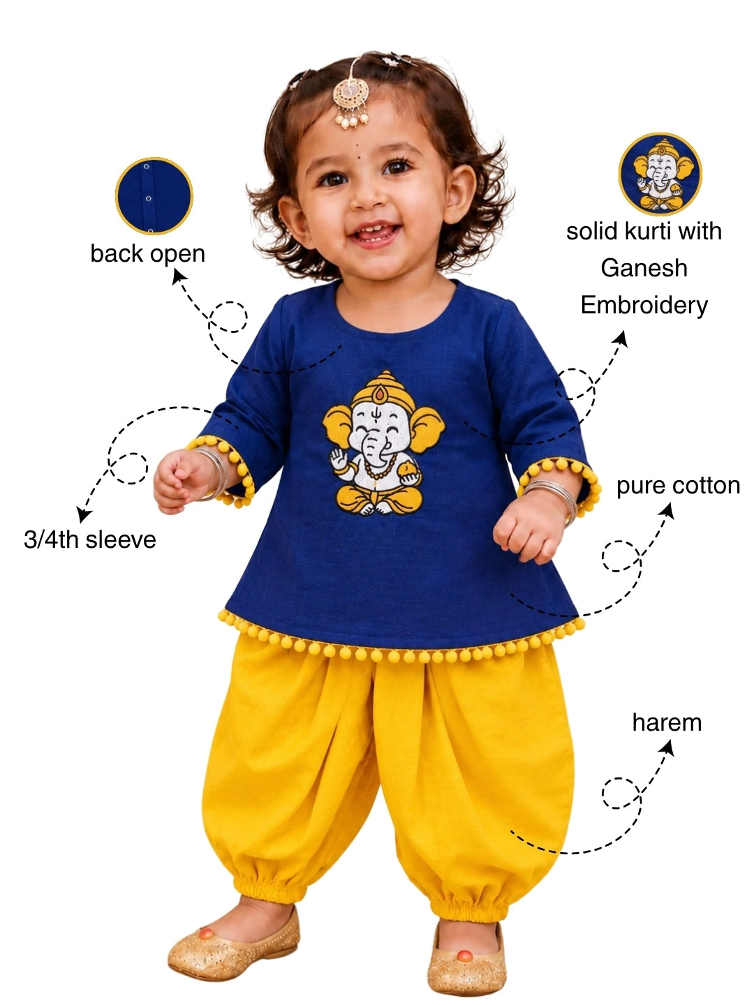 Bownbee Embroidered Kurti with Harem Gift Set For Infant Girls