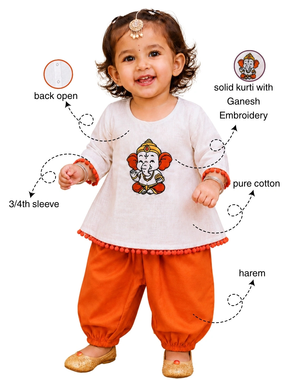 Bownbee Embroidered Kurti with Harem For Infant Girls