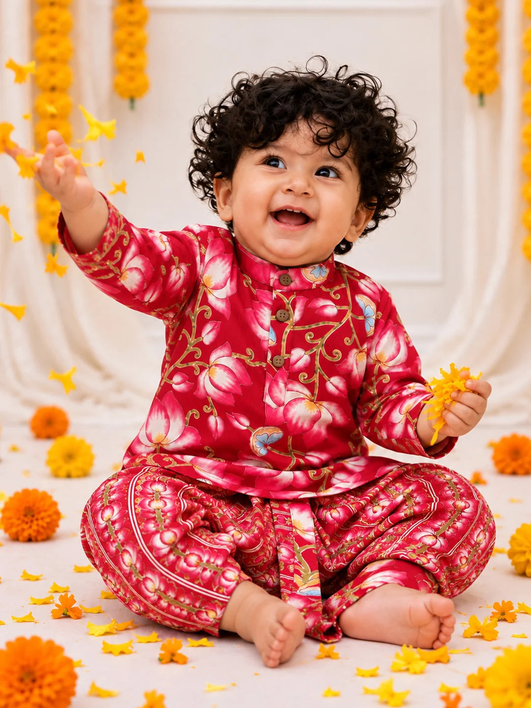 BownBee Pure Cotton Dhoti Kurta Set For Infant Boys
