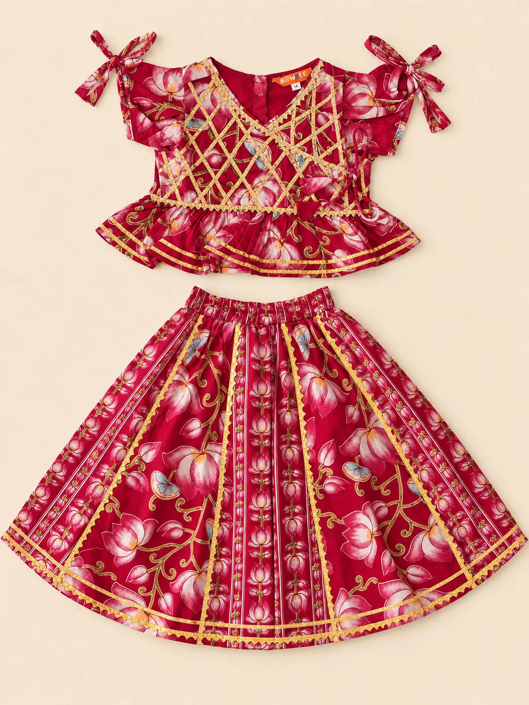 BownBee Pure Cotton Back Open Choli With Lehenga For Infant Girls