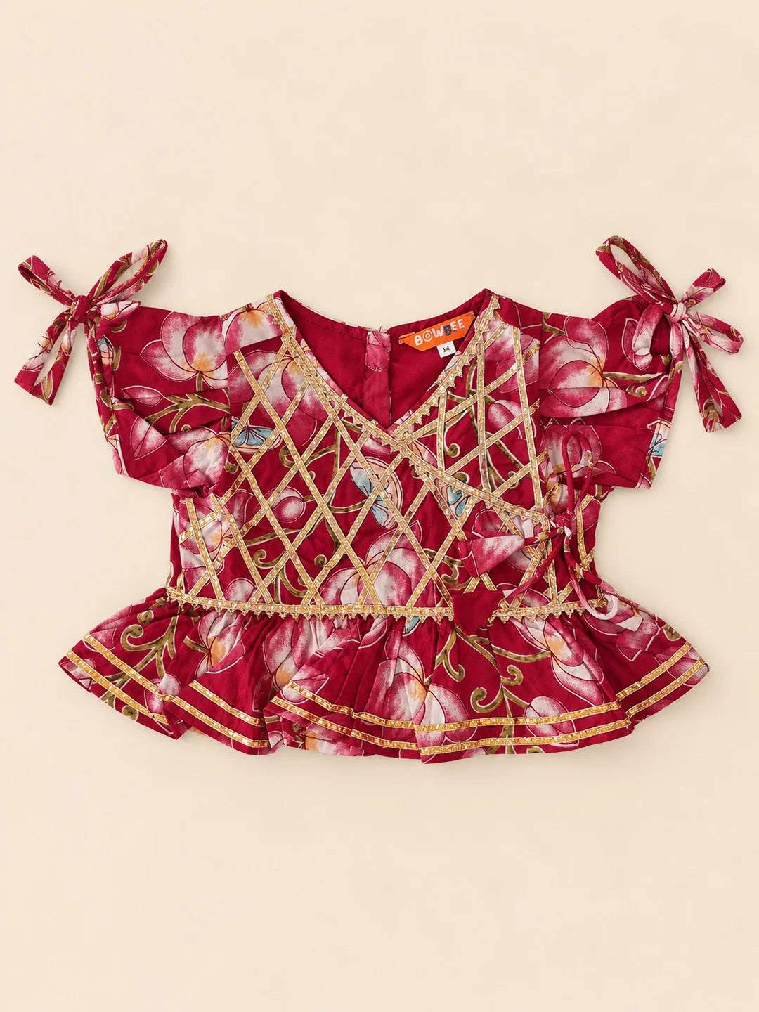 BownBee Pure Cotton Back Open Choli With Lehenga For Infant Girls