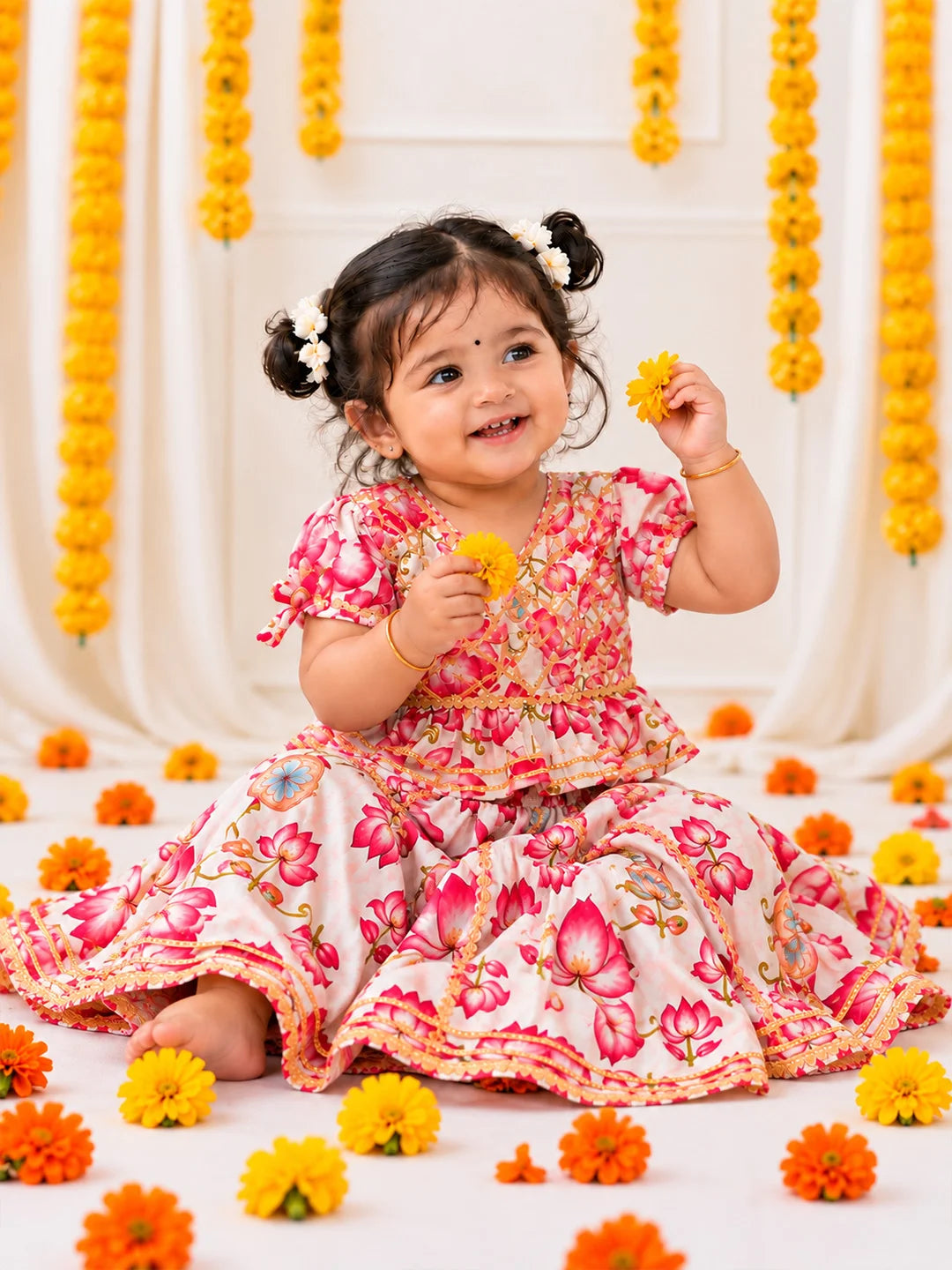 BownBee Pure Cotton Back Open Choli With Lehenga For Infant Girls