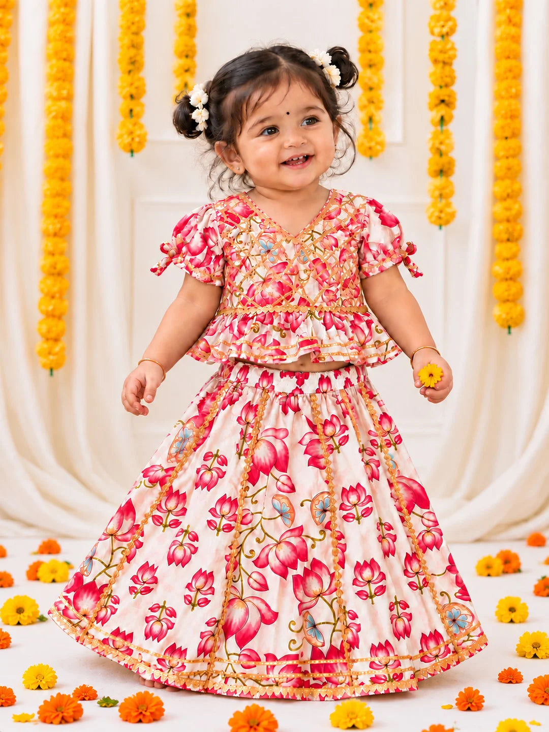BownBee Pure Cotton Back Open Choli With Lehenga For Infant Girls