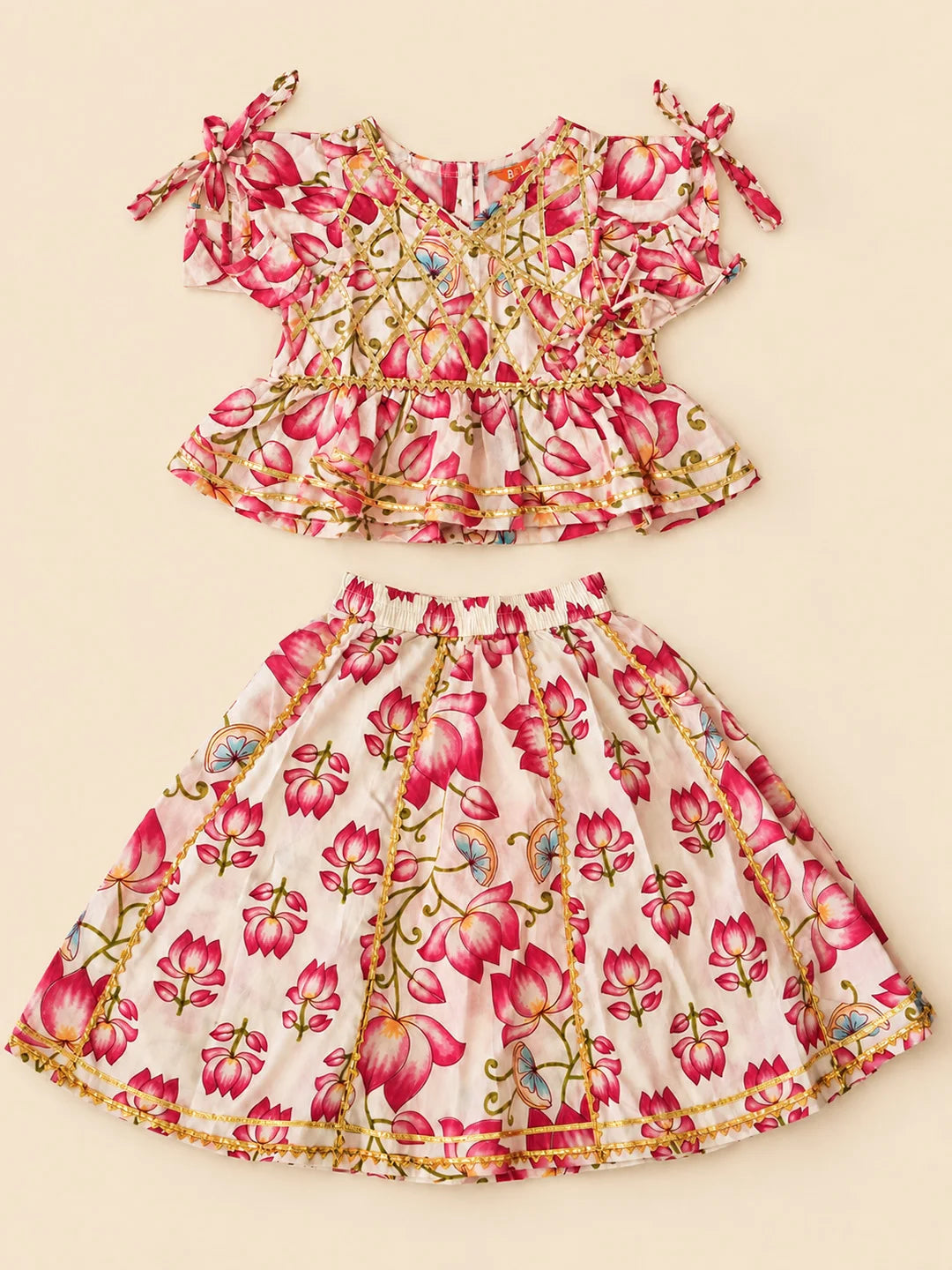 BownBee Pure Cotton Back Open Choli With Lehenga For Infant Girls