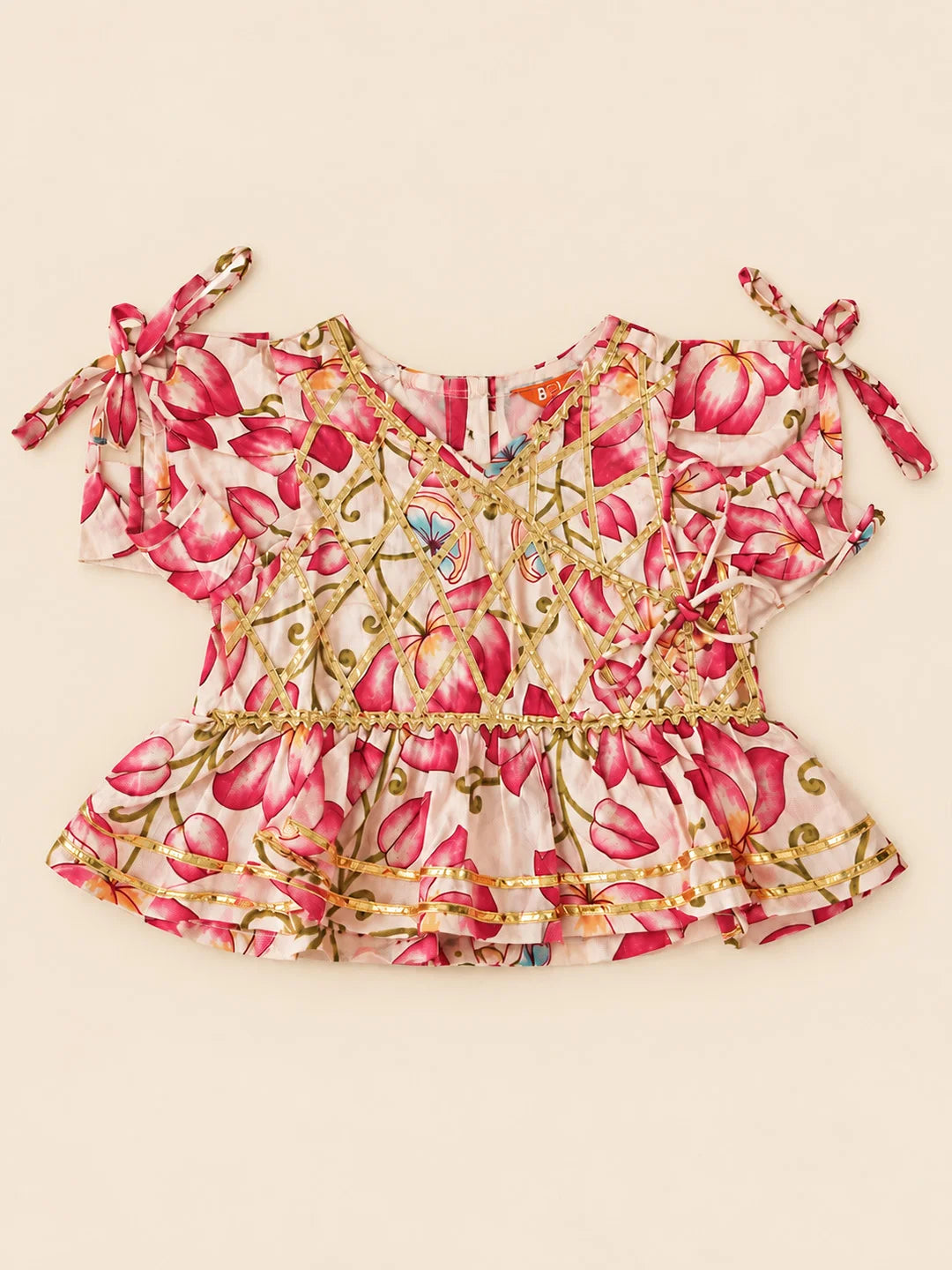 BownBee Pure Cotton Back Open Choli With Lehenga For Infant Girls