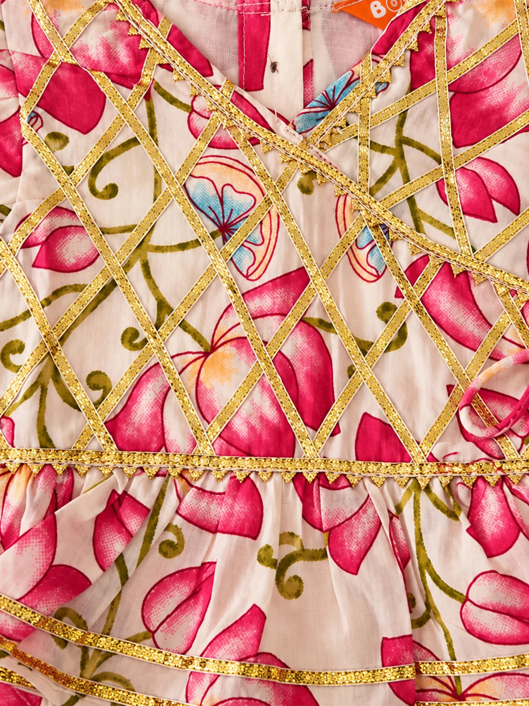 BownBee Pure Cotton Back Open Choli With Lehenga For Infant Girls
