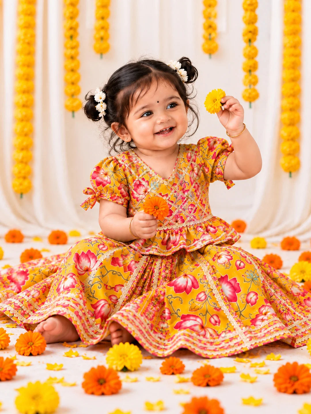 BownBee Pure Cotton Back Open Choli With Lehenga For Infant Girls