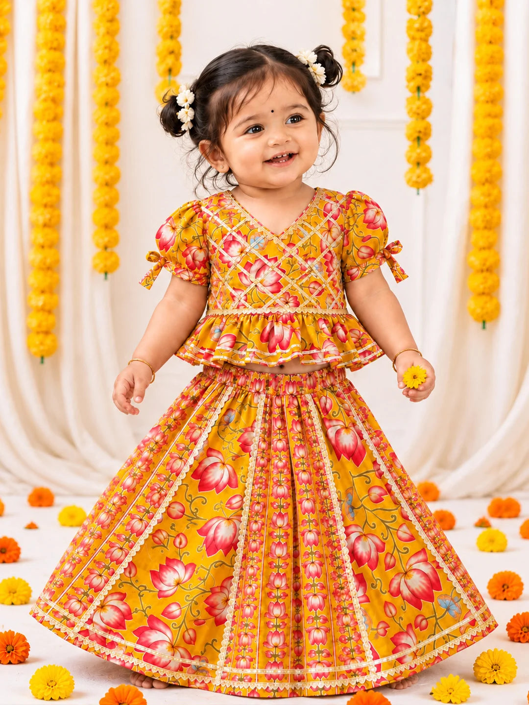 BownBee Pure Cotton Back Open Choli With Lehenga For Infant Girls