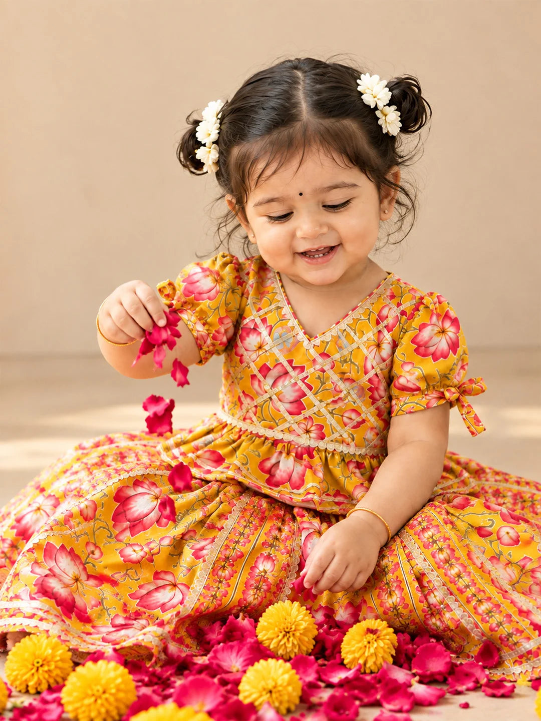 BownBee Pure Cotton Back Open Choli With Lehenga For Infant Girls