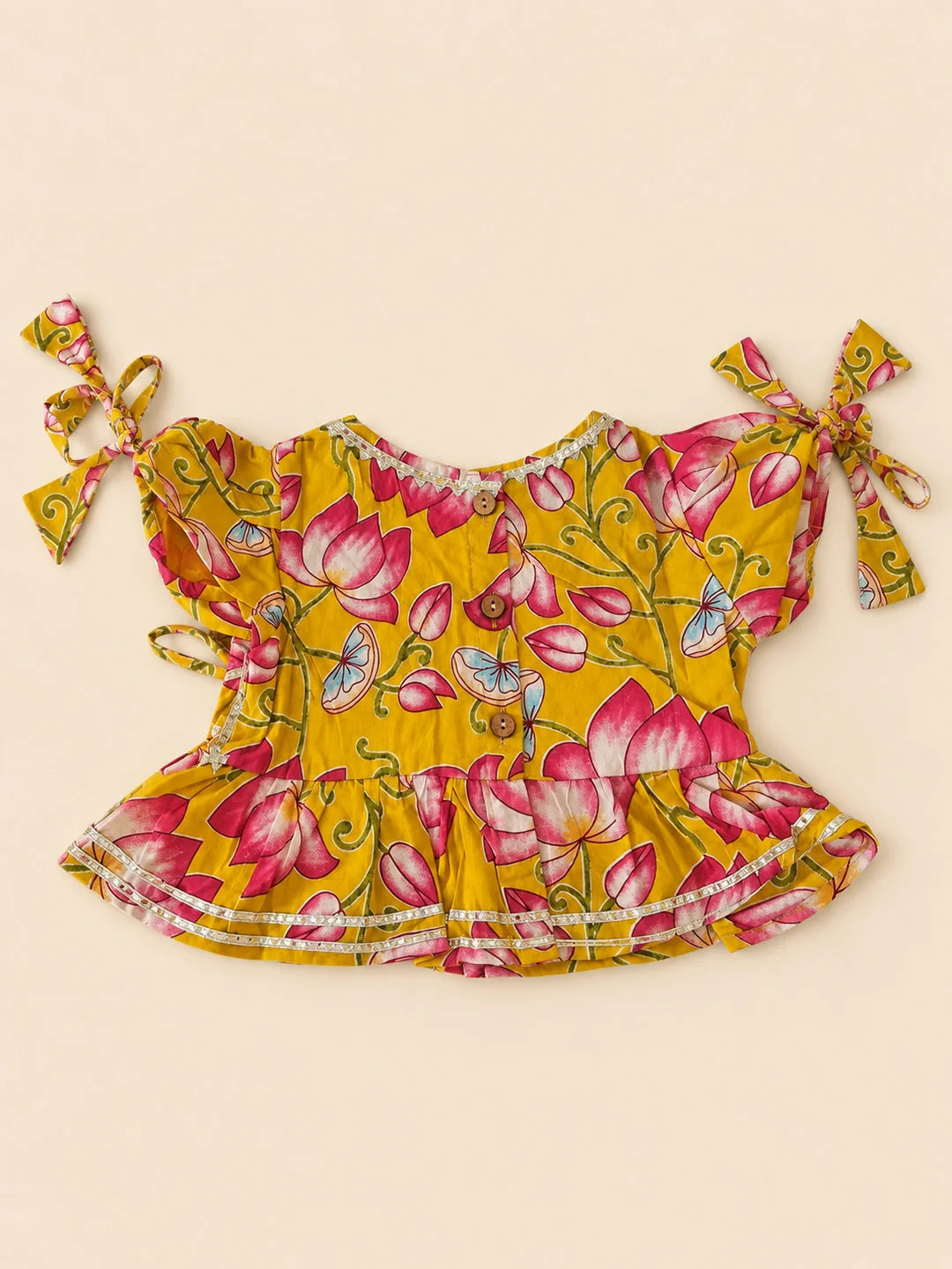 BownBee Pure Cotton Back Open Choli With Lehenga For Infant Girls