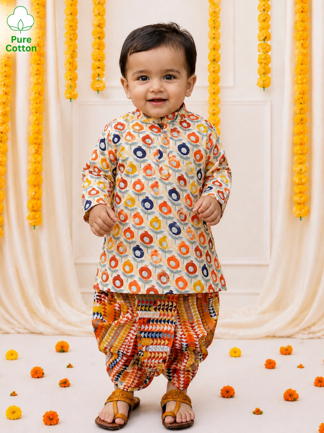 BownBee Pure Cotton Dhoti Kurta Set For Infant Boys