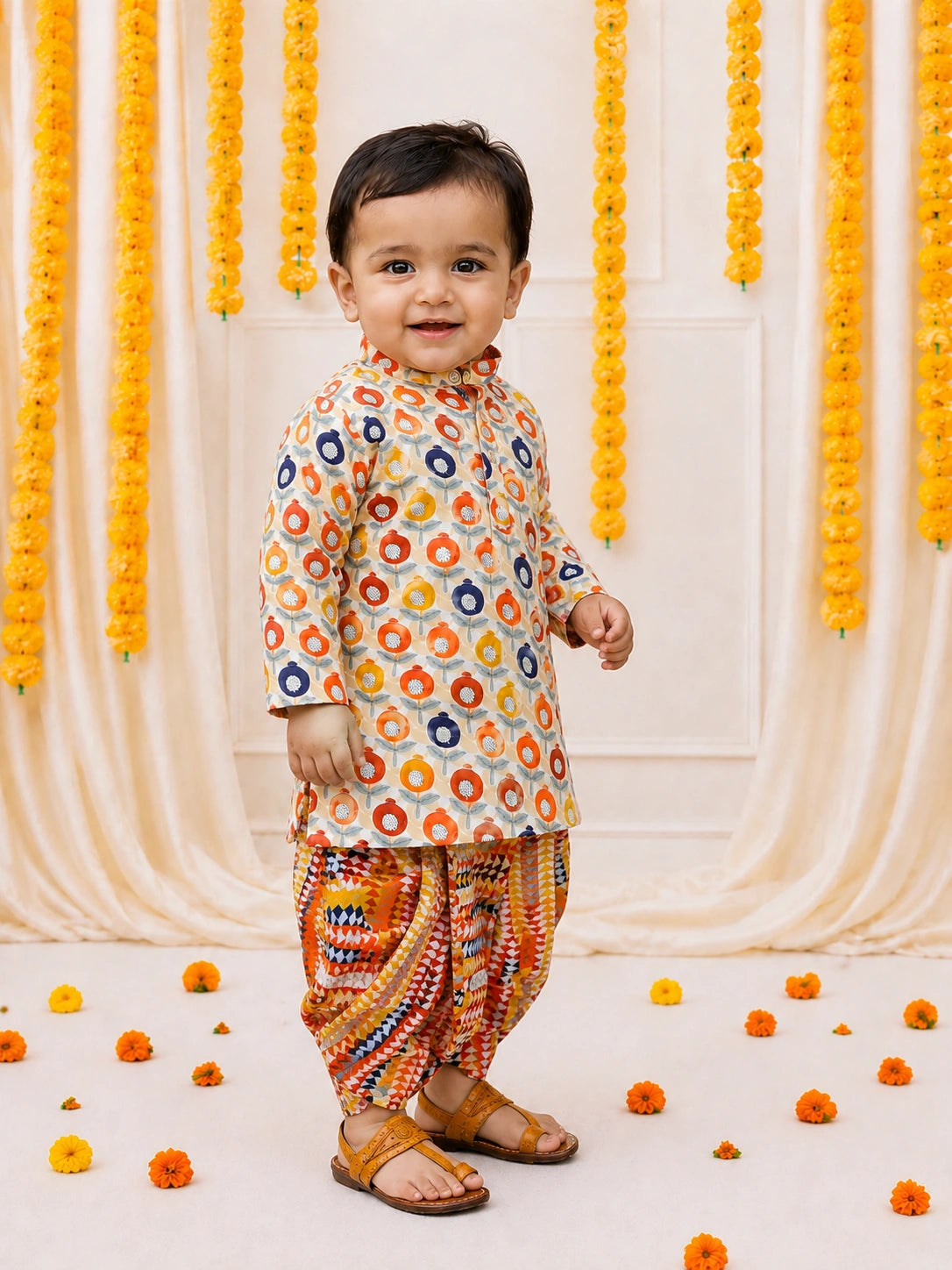 BownBee Pure Cotton Dhoti Kurta Set For Infant Boys