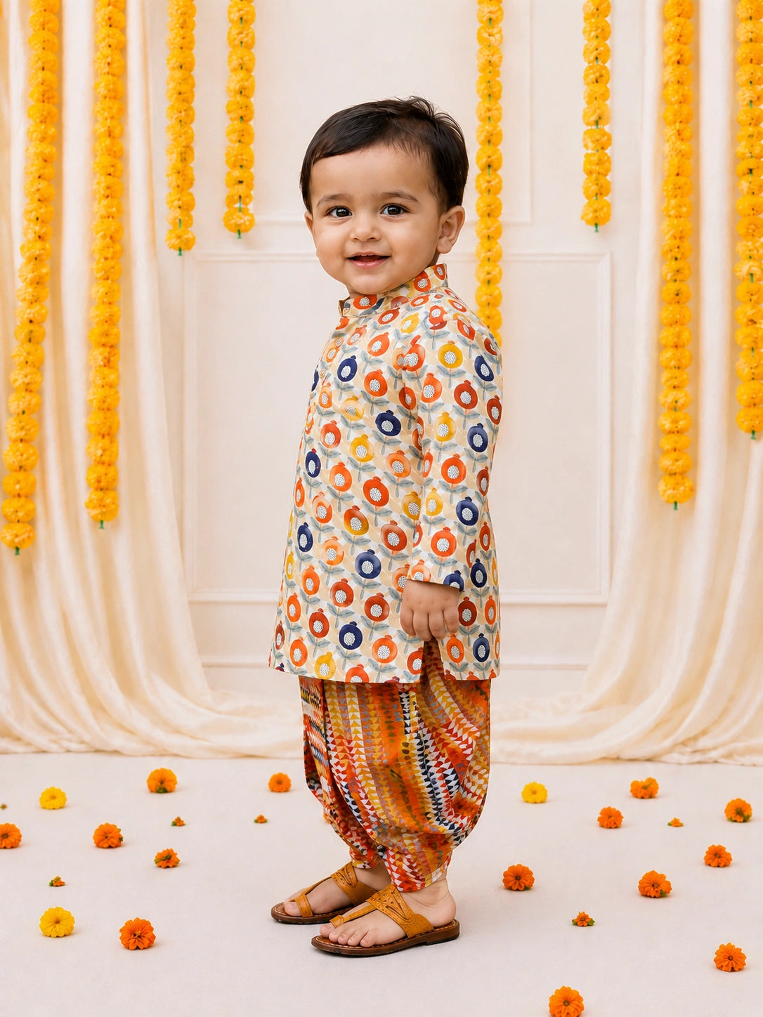 BownBee Pure Cotton Dhoti Kurta Set For Infant Boys