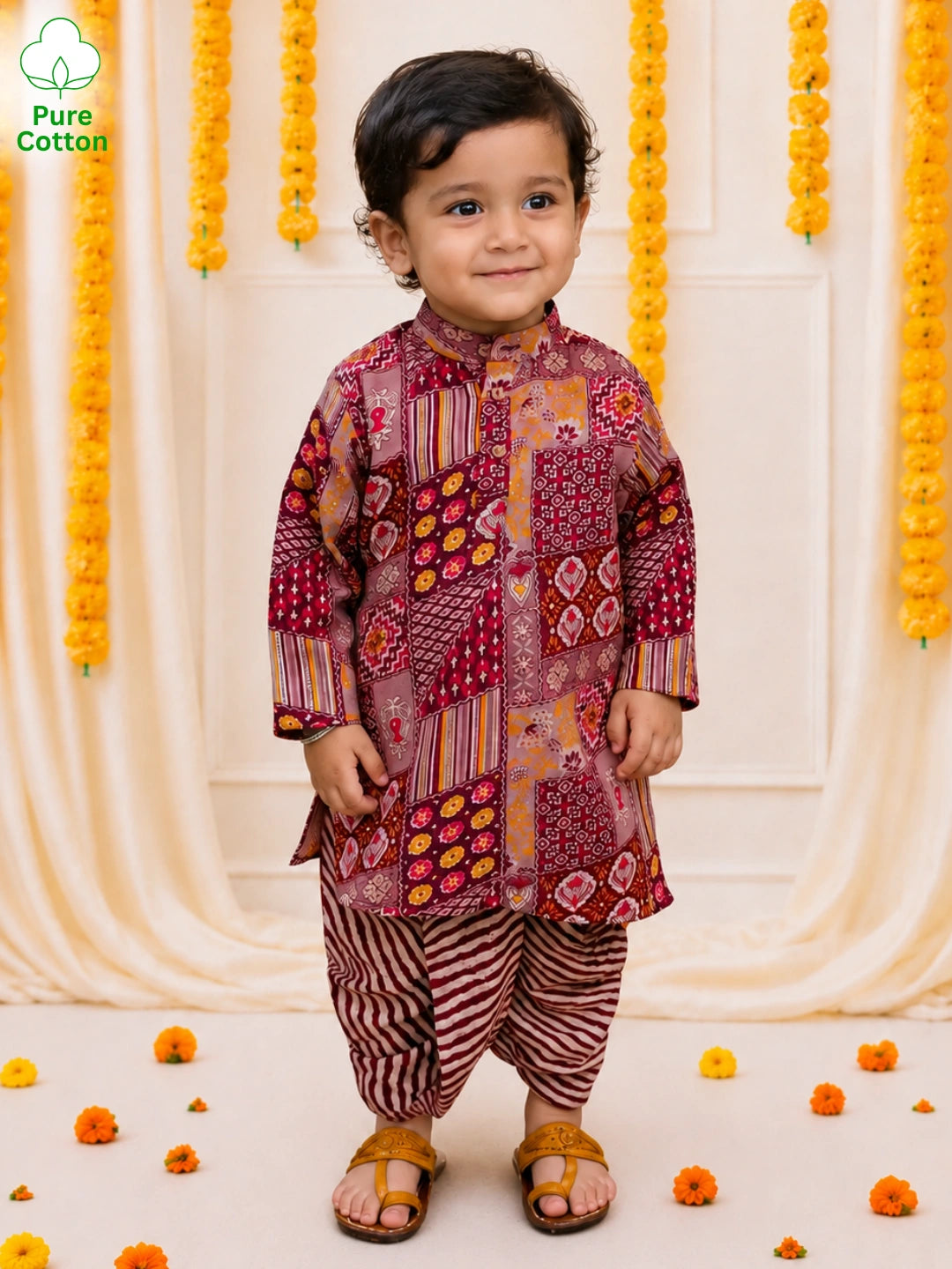 BownBee Pure Cotton Dhoti Kurta Set For Infant Boys