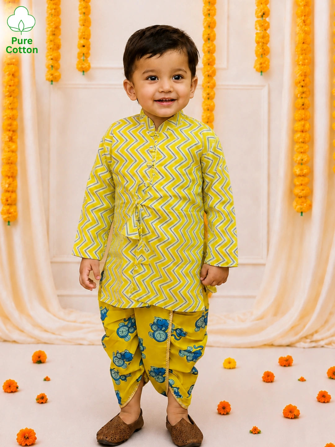 BownBee Pure Cotton  Elephant Printed Dhoti Kurta For Infant Boys (Copy)
