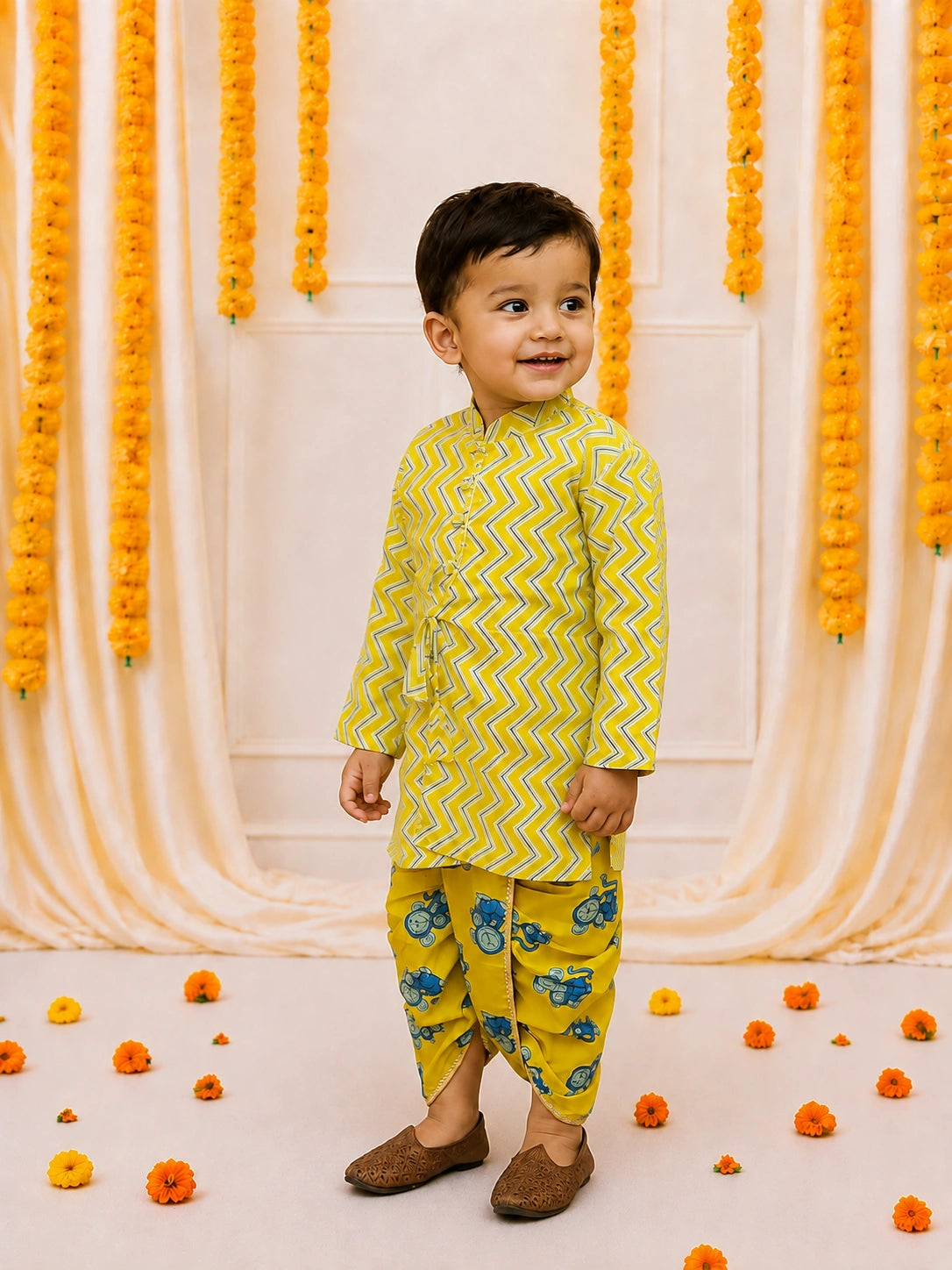 BownBee Pure Cotton  Elephant Printed Dhoti Kurta For Infant Boys (Copy)