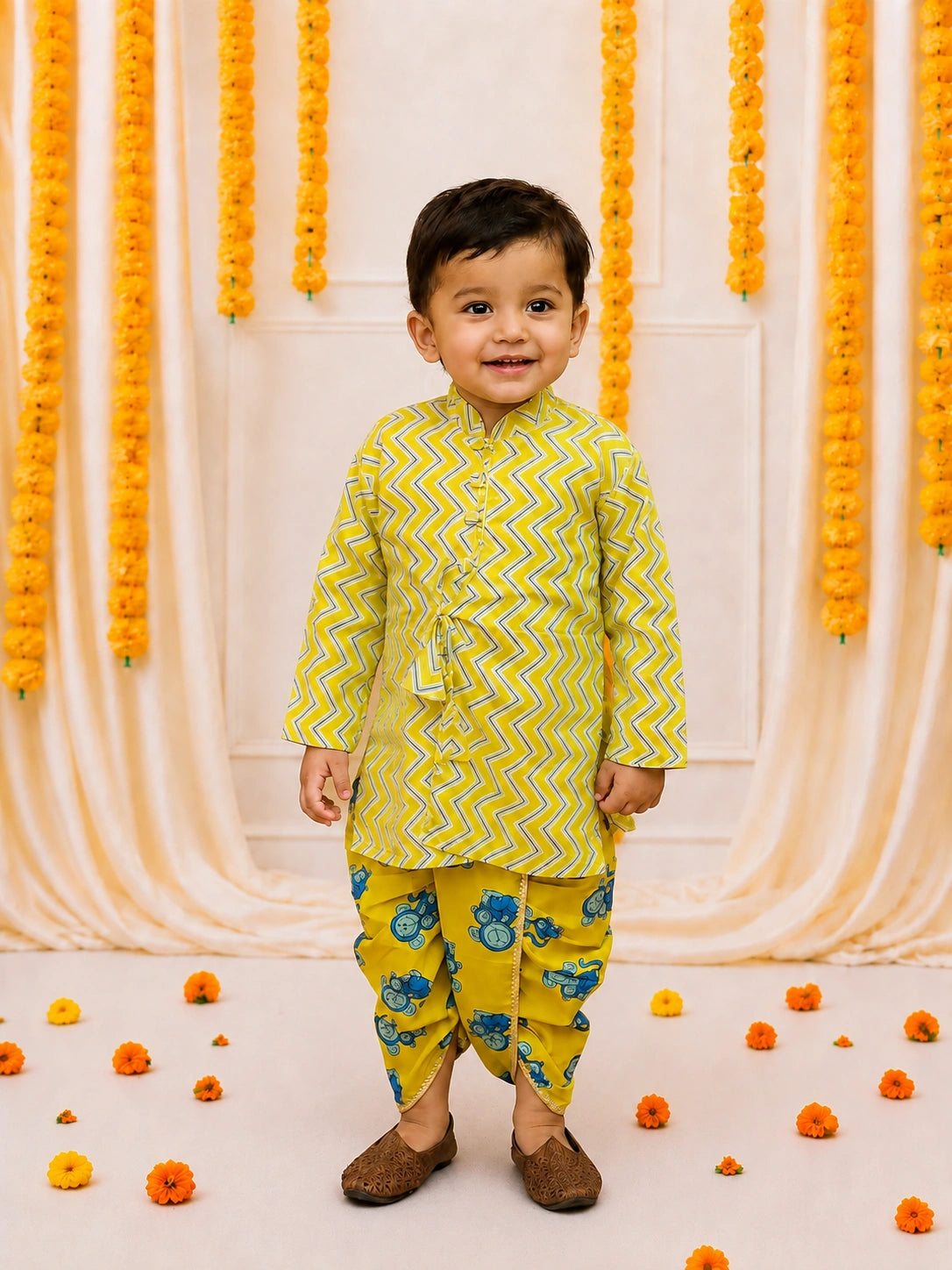 BownBee Pure Cotton  Elephant Printed Dhoti Kurta For Infant Boys (Copy)