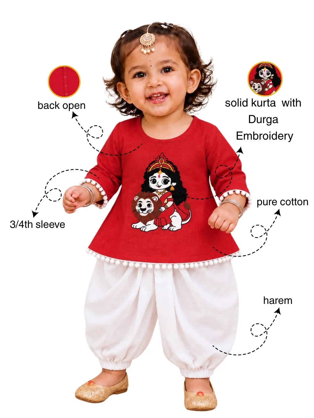 Bownbee Embroidered Kurti with Harem For Infant Girls