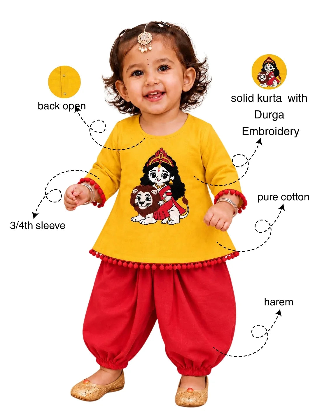 Bownbee Embroidered Kurti with Harem For Infant Girls