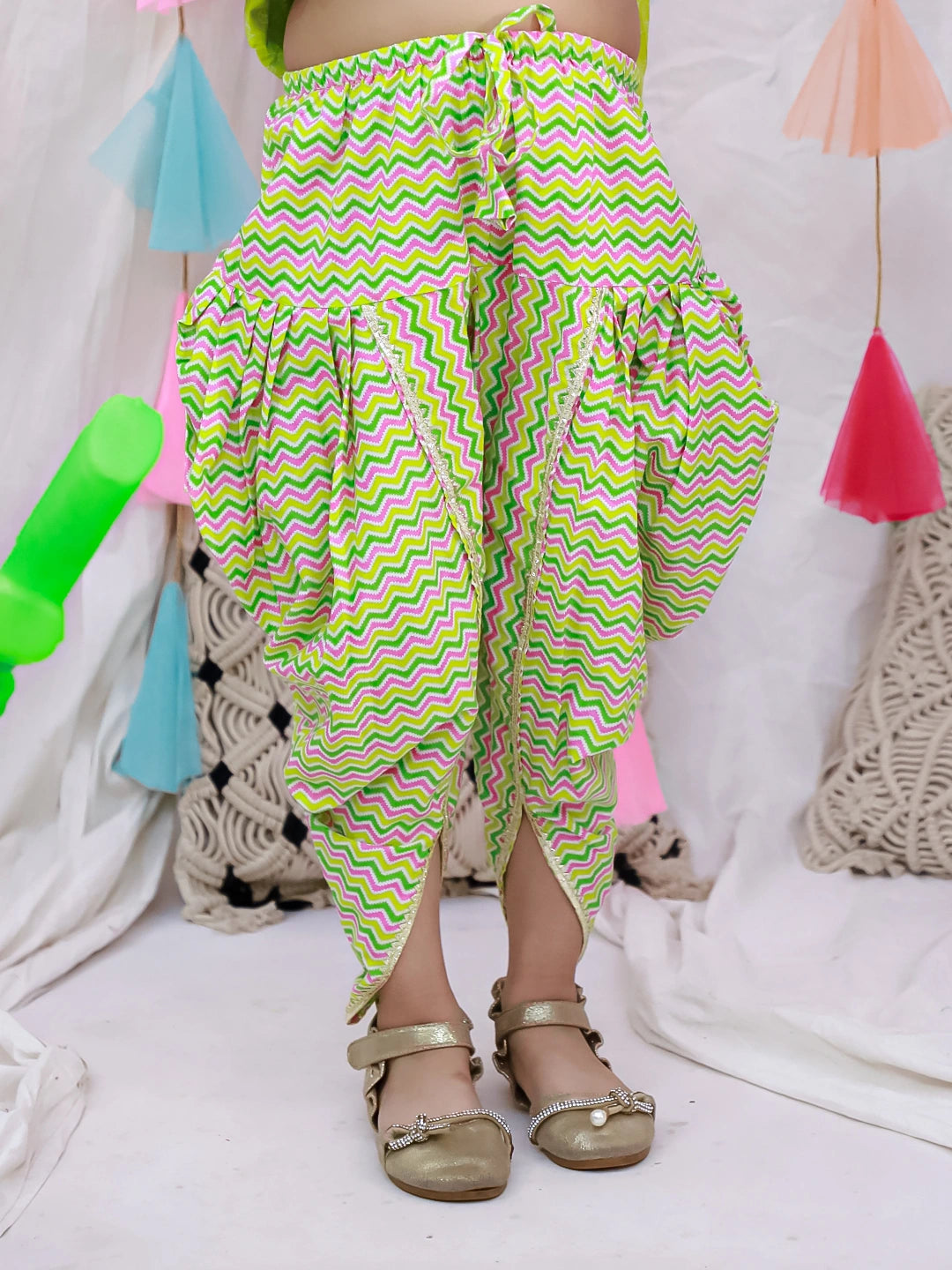 BownBee Short Sleeves Kurti With Dhoti Set For Girls - Blue