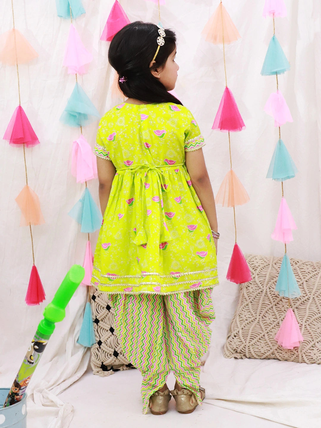 BownBee Short Sleeves Kurti With Dhoti Set For Girls - Blue